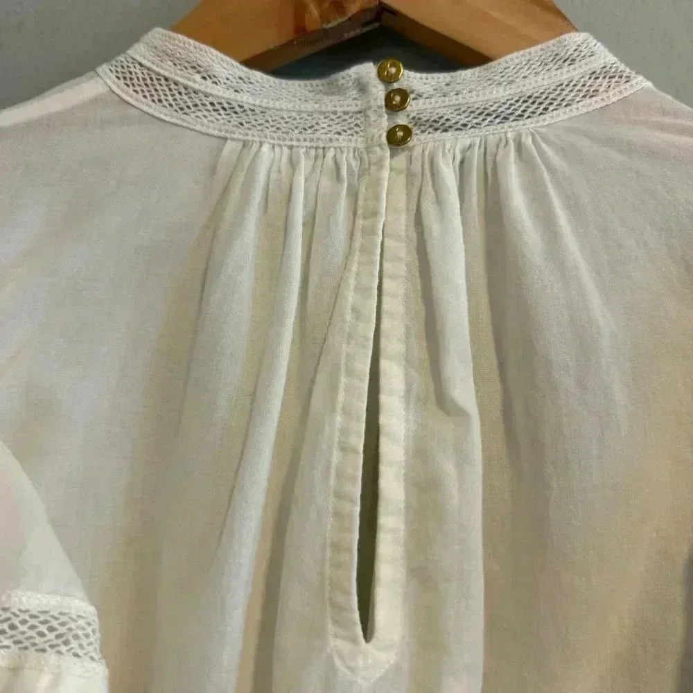 Ulla Johnson Annetta Cotton Ruffle Blouse Long Sleeve Embroidered Boho Peasant 2 - Picture 10 of 13